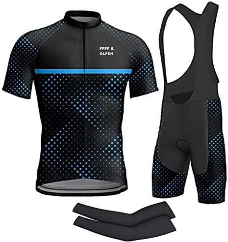 FFFF & OLFEH Männer Sommer Kurzarm Radsportanzüge Set Fahrradbekleidung Fahrrad Trikots Rennrad Trikot Radsportanzüge Fahrradtrikot Set Radhose Herren mit 9D Sitzpolster + Ärmel verschicken (8,L)