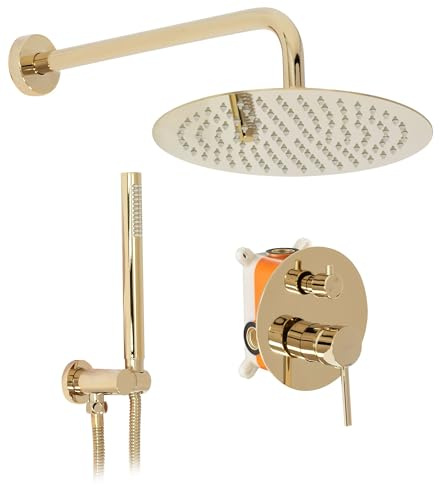 Rea SET DOCCIA INCASSO LUNGO L. GOLD + BOX Sistema Doccia in Ottone per Bagno (Gold)