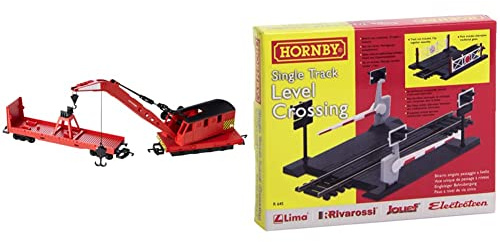 Hornby R6881 RailRoad Breakdown Crane Freight Car, Multi & R645 00 Gauge Level Crossing Single Track