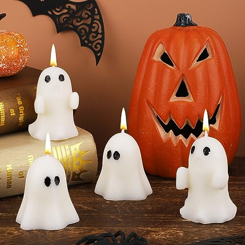 4 Stück Geister Kerzen, Weiße Grusel Kerzen Mit Duft für Halloween Party, Zuhause, Schlafzimmer, Zimmer Tischdekoration