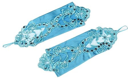 LJRPUPY Hochzeit Braut Spitze Handschuhe Fingerlose Prom Handschuhe Handgelenk Manschette Abendkleid Handschuhe für Frauen Mädchen, Blau, EinheitsgröÃŸe