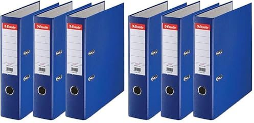 Esselte Ordner breit, DIN A4, 6er Pack, 7,5 cm Rückenbreite, Kunststoff-Ordner, Blau, 624291