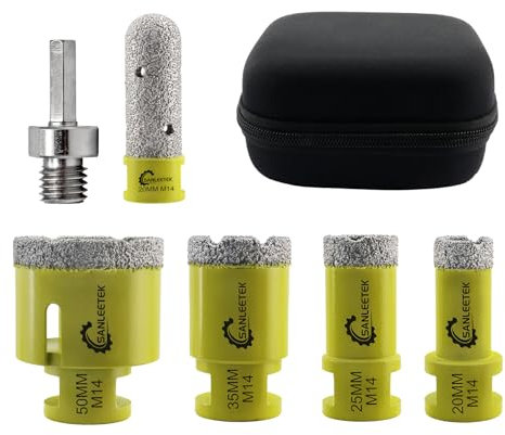 Diamant Bohrkrone 6 Stücke (20/25/35/50mm+20mm Diamant Fingerfräser+Sechskant Adapter) für Porzellan Keramikfliesen Marmor Granit Kunststein M14 Gewinde SANLEETEK