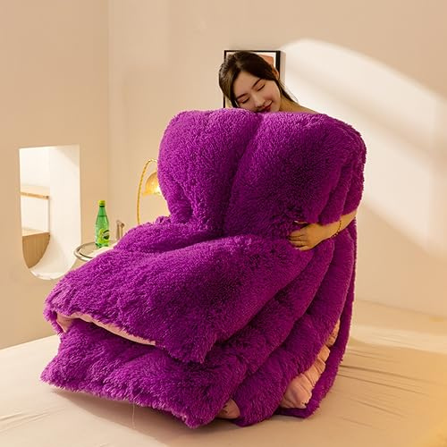 Dicker Warmer Plüsch Winterdecke Steppdecke 200x230cm 4kg, Flauschige Kaschmir Steppdecken Duvet, Verdicken Sie Lamm Kaschmir Decke Winter Weiche Warme Bettdecke Bettwäsche,Lila
