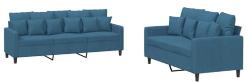 vidaXL Sofagarnitur 2-TLG., Sessel Couch mit Kissen, Sofa Wohnzimmersofa mit Armlehnen, Couchgarnitur Designsofa Sitzmöbel Polstermöbel, Blau Samt