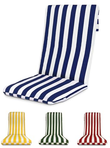 TIENDA EURASIA - Cojín para Tumbona o Silla de Jardín, Colchoneta Rellena de Fibra Acolchada, Medida 120x50x5 cm, Diseño de Rayas, Funda de Tela Lavable, Funda y Cinta de Sujeción (Azul Marino)