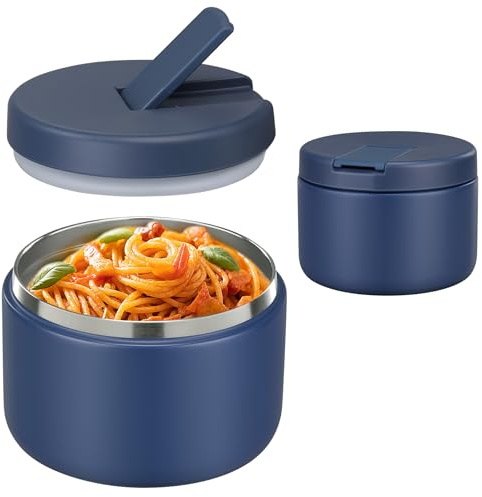 Pawtong 12oz Insulated Vacuum Food Jar with Buckle Lid Wide Mouth Soup Thermo for Hot Food Kids Leakproof Stainless Steel Lunch Container- Blue 1 Pack