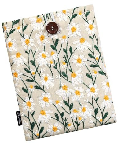 MoKo 6-7 Zoll Daisy Padded Sleeve Pouch für Kindle Colorsoft, Kindle Paperwhite 12th Gen 2024, Kindle 2022-2016, Kindle Pouch für Oasis/Voyage/Kobo eReader, Weiße Gänseblume