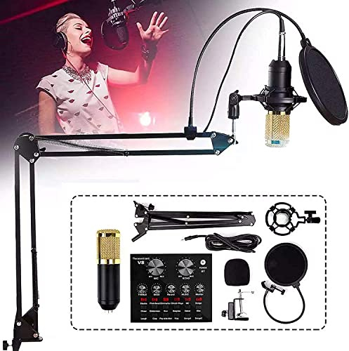 MicKit, Kondensatormikrofon-Paket mit Live-Soundkarte, Mini-Soundmixer-Board mit Mehreren Soundeffekten, Nierenmikrofon für Rundfunk, Live-Streaming, Aufnahme von Gesangsmikrofon
