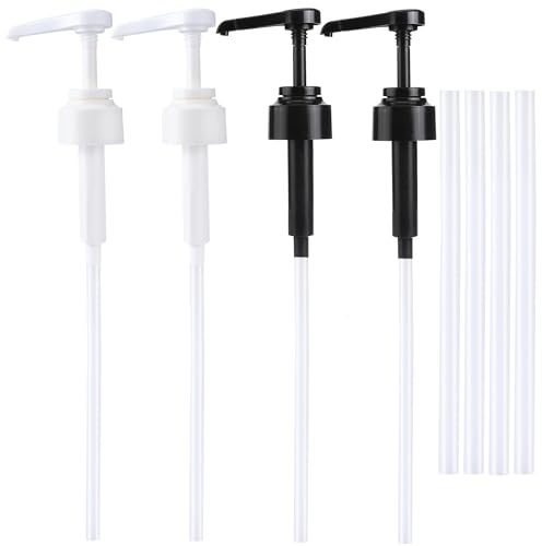Sirup Pumpspender, 4 Stück Dosierpumpe für 25 und 38 mm Gewinde Flasche Sirup Pumpen Kaffee Sirup Spender Wiederverwendbar Sirup-Portionspumpen Dosierspender Pump Spender für Austernsauce Kochsaucen