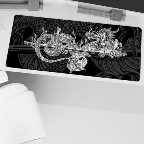Mauspad XXL Mauspad Gaming 600x300x3mm, Mousepad XL mit Vernähte Kanten, rutschfeste Schreibtischunterlage Große für Verbessert Präzision (Grauer Drache)