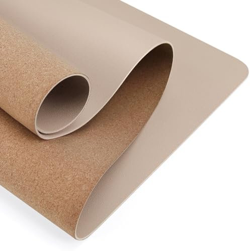 Hoichoe Schreibtischunterlage aus Kork, 80 x 40 cm, rutschfester Kork-Schreibtischschutz für Tastatur und Maus, wasserdichter Schreibtisch-Schreibblock für Schule, Büro und Zuhause, Beige + Kork