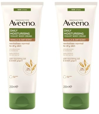 Aveno Daily Moisturising Yogurt Body Cream 200ml - It Reinforces The Skin Barrier For Long-Lasting Hydration - Pack of 2 x 200ml