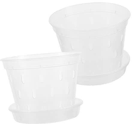 ORFOFE 2juegos Macetas Transparentes para Orquídeas Transpirables con Ranuras para Interior y Exterior con Platillos