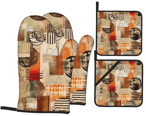 Ofenhandschuhe und Topflappen-Sets aus Vintage-Zeitungen, Retro-Küchenhandschuhe, Ofen- und Topflappen aus Zeitschriften, hitzebeständige Topflappen und Ofenhandschuhe zum Kochen, Grillen, Backen