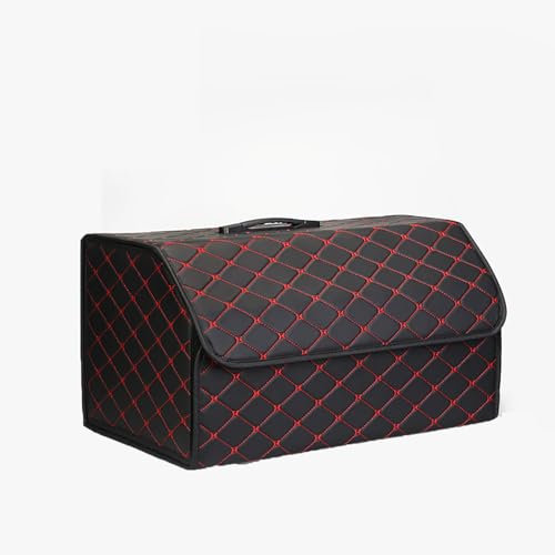 CAOXINZI Leder Auto Kofferraum Organizer für Peugeot 107/108/208/208 GTI,Wasserdicht Faltbare Kofferraumtasche Aufbewahrungstasche Aufbewahrungsbox Auto Zubehör,A/Black-red
