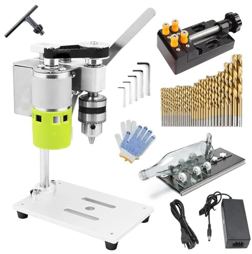 Portable Electric Bench Top Drill Press, 7-Speed Low Noise Desktop Drilling Machine, with DIY Glass Bottle Cutting Kit, Electric Bottle Cutter, for Wood,metal or Plastic Hobby Table Top Jeweler Hobby