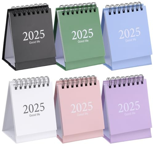 Lot de 6 mini calendriers de table 2024-2025, juillet 2024 à décembre 2025, petit calendrier de table, calendrier 2024-2025, avec autocollants, pour la maison, le bureau, l'école (10,2 x 7,6 cm)
