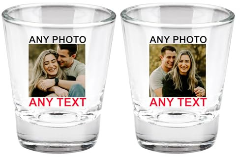 EKAM [2 Pack Personalised Shot Glasses with Any Photo, Text or Logo - Customised Gifts with Printed Photo 1.5oz Shot Clear Glasses - Custom Tequila, Vodka Shot Glasses Gifts for Christmas Wedding