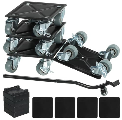 Plataforma para mover muebles, plataforma para mover muebles pesados con 4 ruedas giratorias de 360° y juego de elevadores de muebles, herramientas de base para mover muebles de aleación de alumini