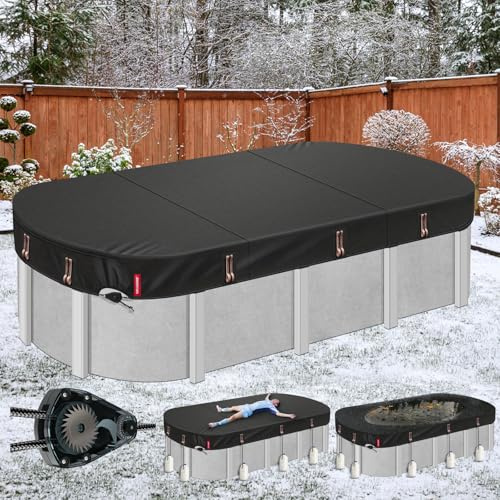 QH.HOME Ovale Winter-Poolabdeckung für 3,6 x 6,2 m Stahlwand-Pool, [2025 verbessertes strapazierfähiges Gewebe, langlebig und ultimativ winddicht] mit schnell festziehender Ratsche, kälte- und