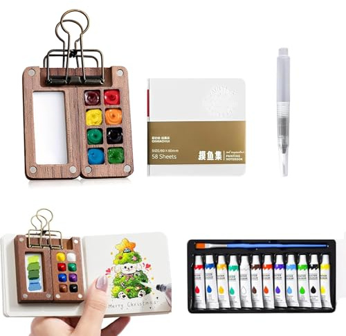 12 Colors Mini Watercolour Paint Set Travel - Portable Travel Watercolours Kit, Pocket Water colour Set, Small Water Colors Art Painting with Palette Sketchbook Brush, Gift for Christmas Birthday