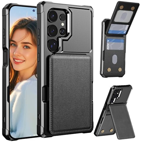 Ysnzaq Brieftasche Hülle für Samsung Galaxy S22 Ultra (Not S22) ZM Schwarz | Militärschutz Stoßfeste Handyhülle mit Kartenfächern Standfuntion, Case Cover mit Kartenfach für Samsung Galaxy S22 Ultra