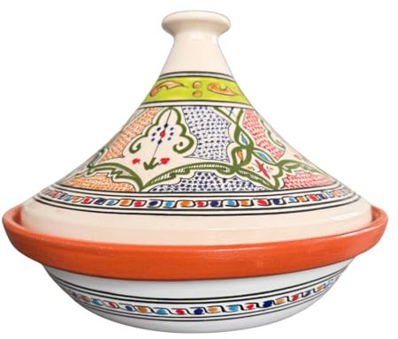 Tajine-Topf | Mehrere Muster und Farben | 25 cm und 30cm Durchmesser | ideal für 1-4 Portionen | Traditionell Marokkanischer, Nordafrikanischer Kochtopf (Grün/Weiß, 30cm)