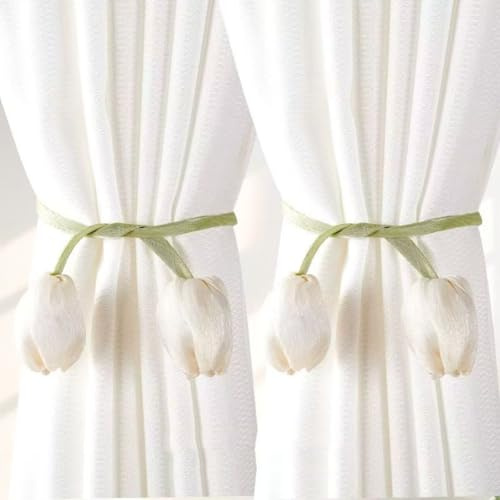 champracer 2 Stück Vorhang Raffhalter, Niedlich Tulpe Gardinenclips Vorhanghalter, Bunte Blumen Raffhalter für Vorhänge, Gardinen Seil für Haus Kinderzimmer Deko (B)