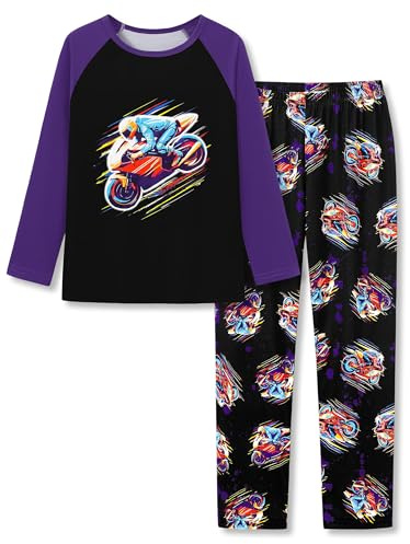 Topgal Pajamas for Boys - Long Sleeve Pants Black Motorcycle Little & Big Kids' PJs 2PC Cool Jammie Set Size 14