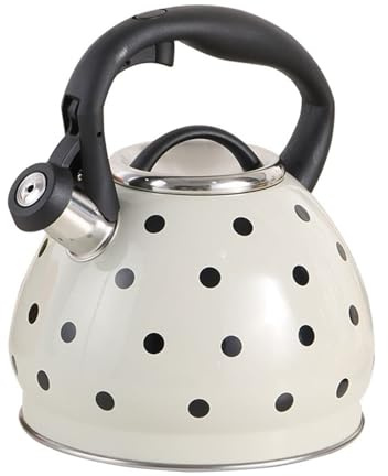 Bouilloire à thé sifflante en acier inoxydable à pois for cuisinières à gaz, à induction et électriques(Beige)