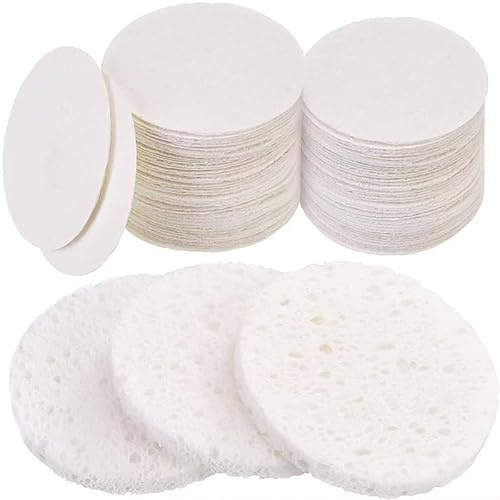 Gesichtsschwämme zur Reinigung, weiß, komprimierte Gesichtsschwämme, Reinigung, natürlicher Holzzellstoff, Baumwolle, Gesichtswaschkosmetik für Make-up-Entfernung, Peeling (6,5 cm), 100 Stück