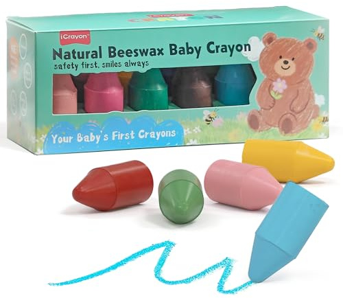Soy & Beeswax Crayons for Toddlers, 12 Colors Non-Toxic Natural Crayons, Chunky Easy-Grip Design for Little Hands, Unbreakable Baby Art Supplies