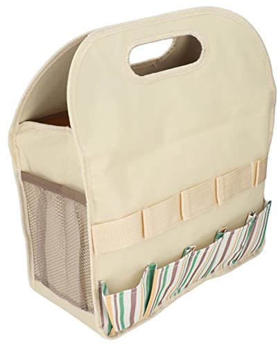 Sac à Outils de Jardin Sac de Rangement de Creux de Jardin avec Organisateur de Maison Multi-Poches pour Jardinage intérieur et extérieur (Coutures de Rayures Kaki)