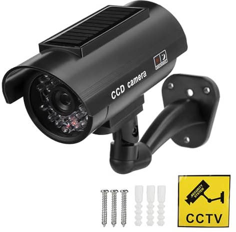 Ejoyous Solar Kamera Atrappe Außen, Kamera Dummy Überwachungskamera mit LED Licht Camera Dummy Outdoor Kameraattrappen