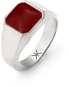 Kuzzoi Siegelring Herrenring 10 mm Rechteck mit Emaille in Rot 925 Silber | massiver Silberring für Männer in der Ringgröße 54 66