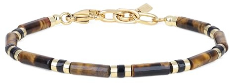 COAI Herrarmband i svart sten och naturstenar, stenpärlor armband för män, 19+3cm, Sten, Tigeröga