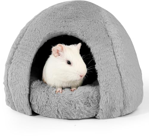 ONEJU Guinea Pig Hideout - Fluffy Separable Small Pet Bed with Snap Fastener, Cuddler-Style Guinea Pig Bed with Round Shape Surrounds, Igloo Shape, Grey