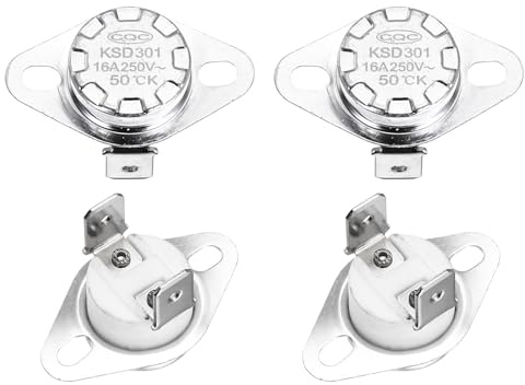 QUARKZMAN 4 Stück KSD301 Thermoschalter 50℃ Normal Offen Temperaturschalter | Thermostat, Thermoschutz, Keramik Bimetall, 250V 16A, Für Mikrowellen Backöfen Kaffeemaschinen