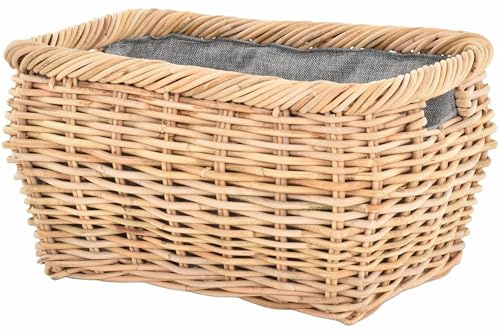 Rattankorb Tragekorb mit Griffen Kaminholzkorb mit Stoff-Innenfutter Holz Korb Aufbewahrung Natur Rattan (Hell Natur, 57x38cm)