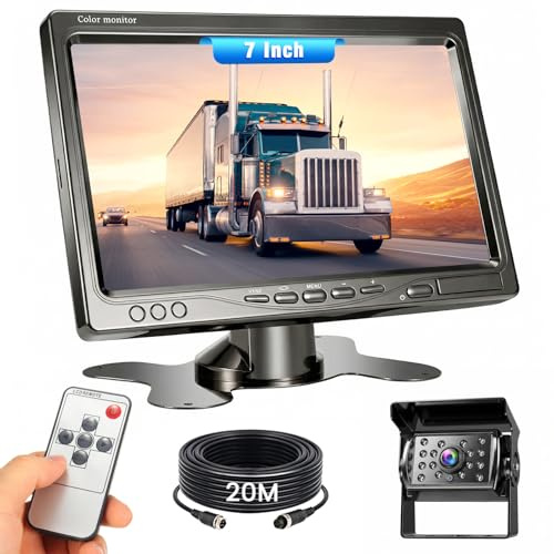 Realdio Kit de Recul, Écran LCD 7 Pouces, Câble 20 m | Boîtier IP68, Vision IR, Installation Facile et Connexion Filaire Stable pour Camping-Car, Camion et Tracteur