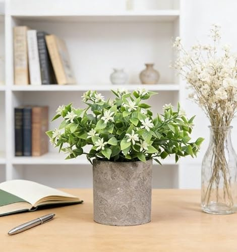 Artificial Potted Plant Desktop Bonsai, PE Cloth Boxwood Decoration 22Cm Height, Simulated Greenery With Flower Pot, Purple Lotus White Options(White)