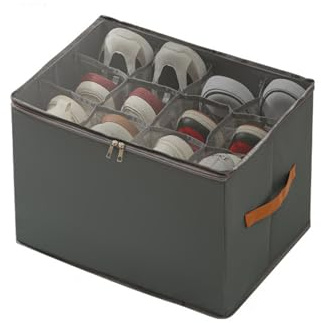 DUTIFUL Shoe Organiser Box Fits 12 Pairs Fabric Shoe Storage Box Foldable Shoes Organizer with Clear Lids Bottom Support and Reinforced Handles Shoes Storage for Closet Wardrobe