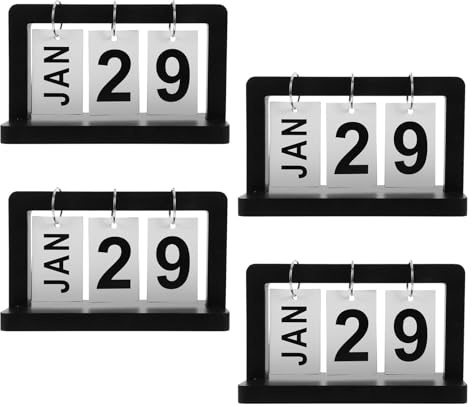 GRIRIW Calendario Perpetuo de Madera Negro 4 Piezas Calendario Plegable de Escritorio Reutilizable Diario Pequeño Retro para Oficina y Decoración de Mesa
