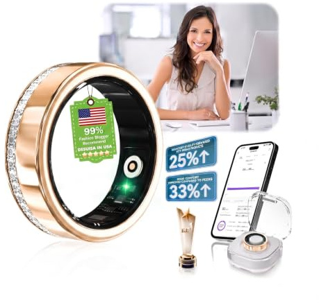 10. Gen Diamant Smart Ring und Kabelloses Ladeetui 【IP68 Wasserdicht-0 Messfehler】Fitness Tracking Ring with Heart Rate, Sleep Monitor，Tragbarer Smartring Kompatibel mit Android und iOS,Gold 10
