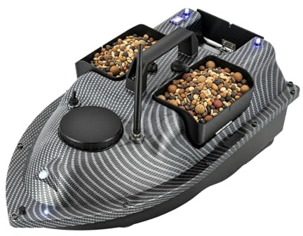 DDTABASE Bote de pesca con pantalla LCD, 500 m, barco de cebo de pesca, cebo de pesca con triple recipiente y bolsa de transporte portátil, GPS, 10000 rpm, pesca nocturna