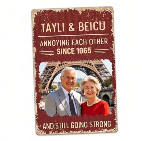 Annoying Each Other Since & Still Going Strong Custom Photo Sign - Personalized Metal Sign, Personalised Couple Photo Garden Signs and Plaques, Custom Names & Year Metal Signs, Home Decor
