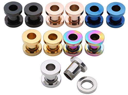 JSDDE Piercing Set,12er/6Parre Edelstahl Multi Farben Tunnel Schraub Flesh Ohrstecker Plug Expander Ohrpiercing Punk
