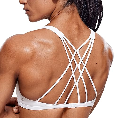 CRZ YOGA Avtagbara Kuddar För Kvinnor Yoga Top Cross Strappy Back Gym Sports Bh Vit M