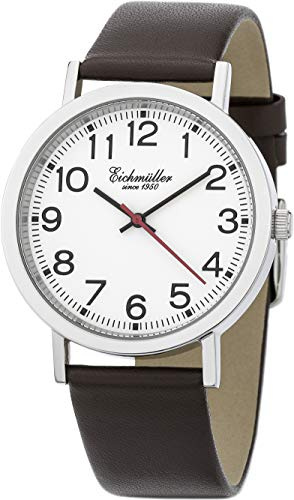 Eichmüller Herren Bahnhof Stil Armbanduhr 40mm Uhr Echtleder Armband 5 ATM Braun
